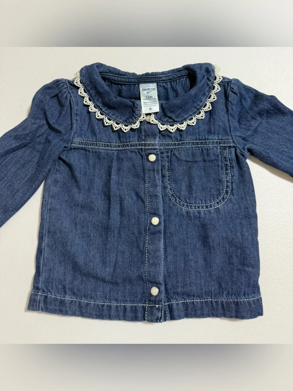 OshKosh B’gosh Baby Girl 12M 3 Piece Bundle Floral Denim Jeans Knit Sweater